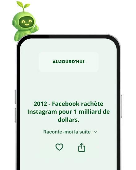 La mascotte MEMO présente l'écran Aujourd'hui de l'app